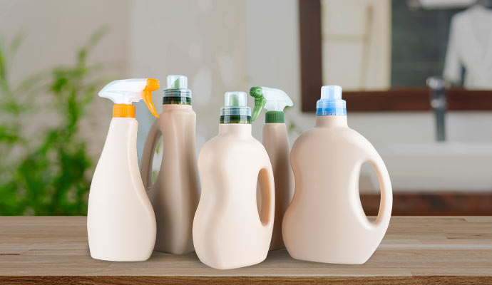 A collection of five unbranded plastic bottles