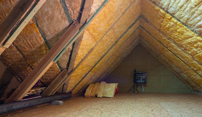 Attic space with installed insulation
