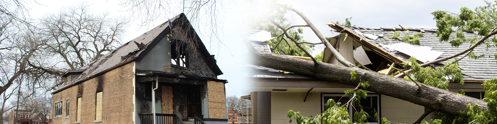 Collage of fire and storm damaged residential property