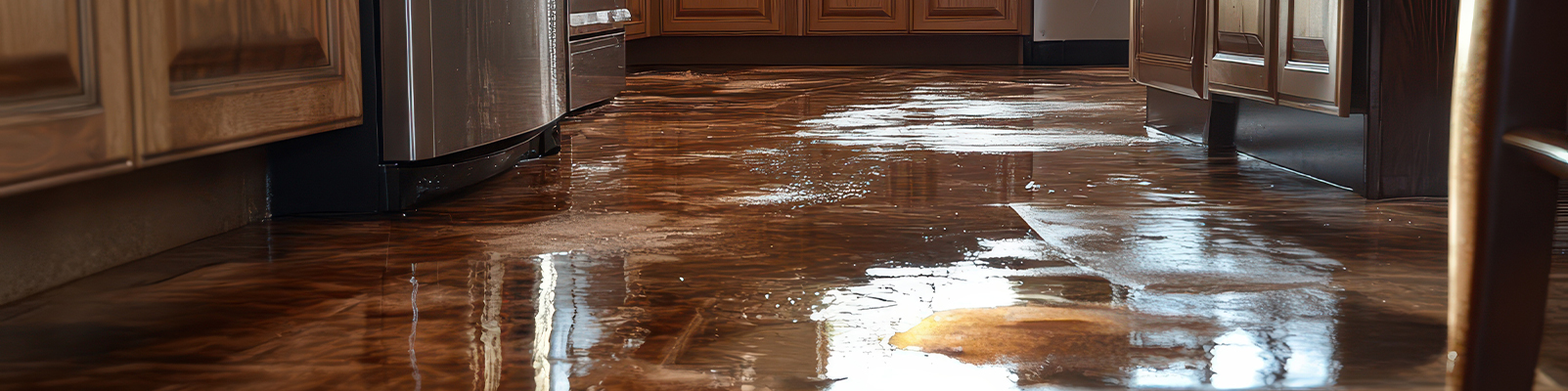 Water damage kitchen wood floor