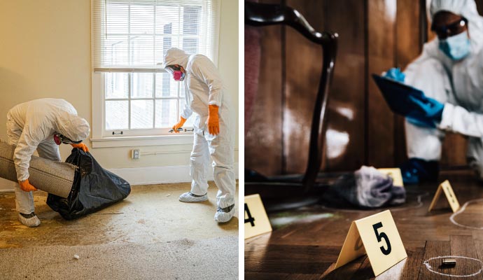Collage of different types biohazard cleaning service
