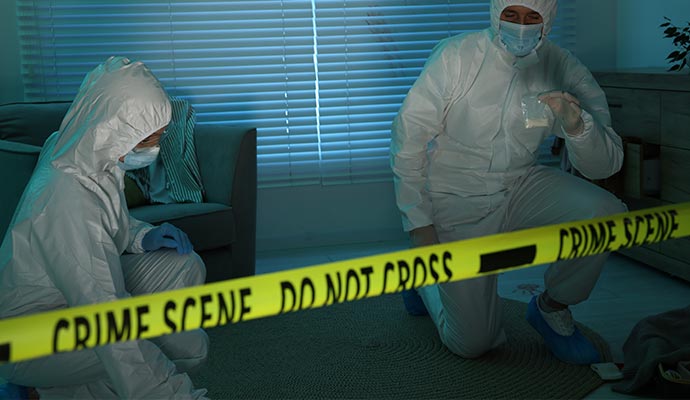 Crime scene investigation in residential room