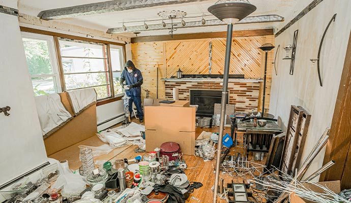 Person cleaning up a hoarded room