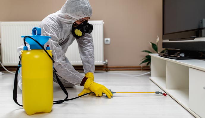 Person sanitizing a room with equipment