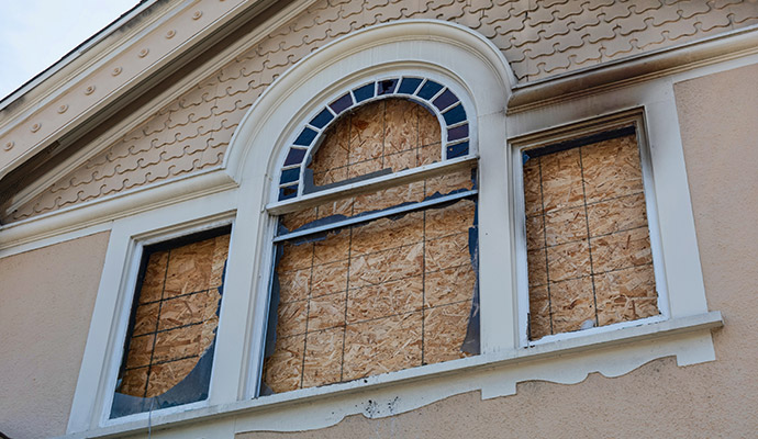 Boarded-up house window