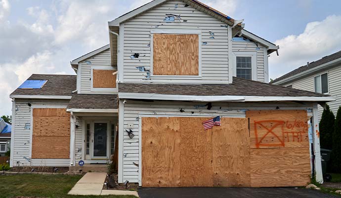Boarded up house