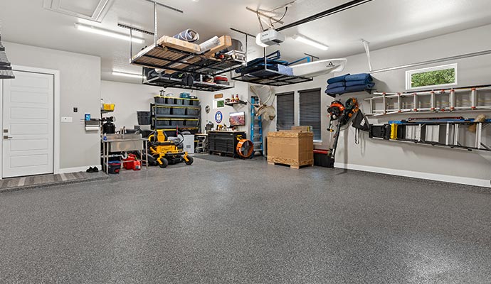Clean organized garage after water damage restoration