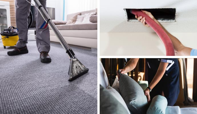 Collage of carpet cleaning, air duct cleaning, and maid services