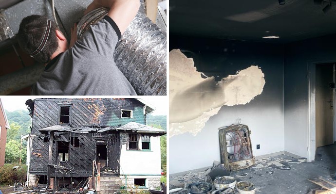 Collage of duct smoke removal, fire and smoke damaged property