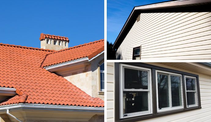 Collage of house roof siding and window