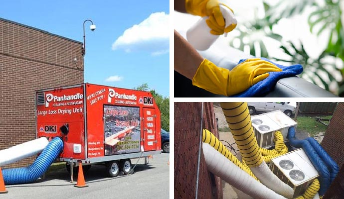 Collage of various professional restoration service for commercial property