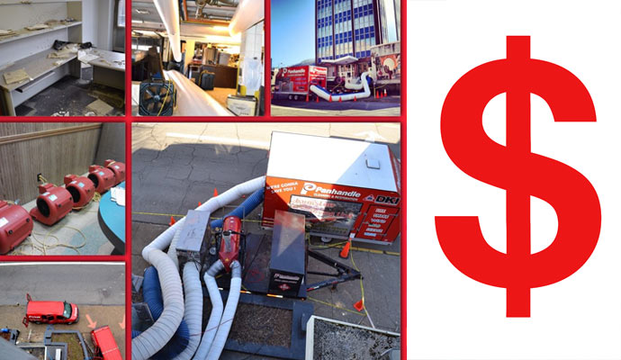 Collage of water damage restoration process and cost