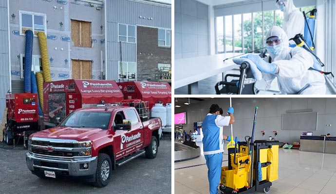 Collage of commercial restoration and cleaning services