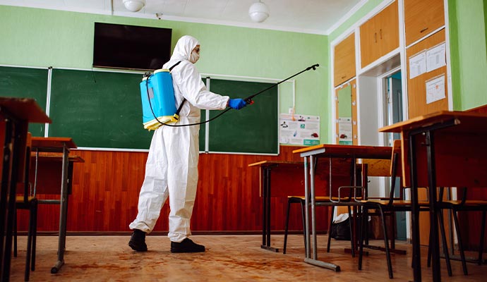 Disinfecting a classroom