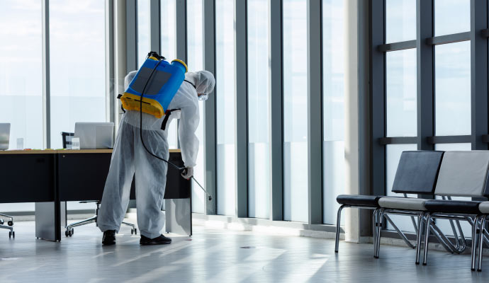 A professional providing disinfecting service