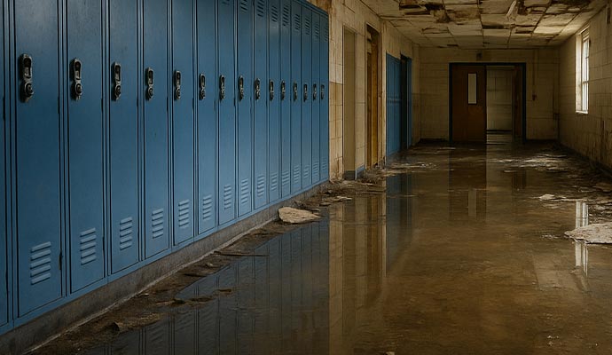 Flooded school hallway