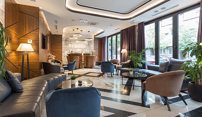Reception area of a modern hotel