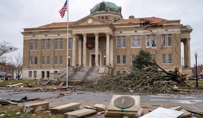 Storm damaged government building