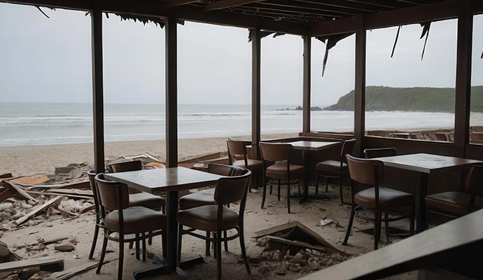 Storm damaged outdoor restaurant