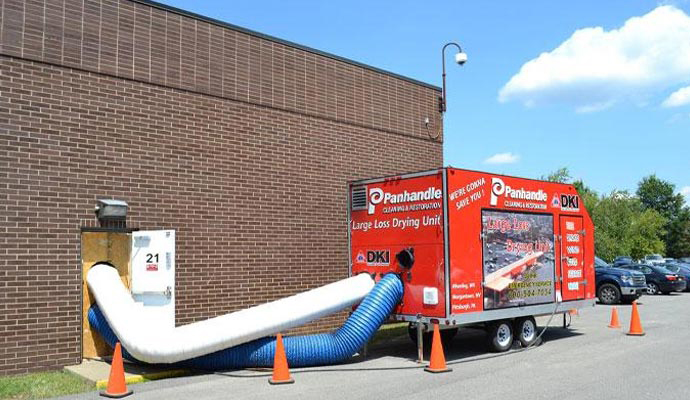 Commercial water damage structural drying with a large loss drying unit