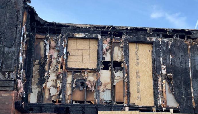 A house severely damaged by fire