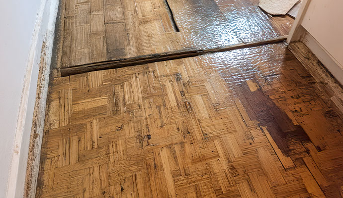 Water damaged wooden floor