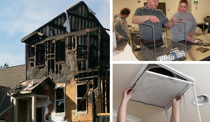 Collage of different fire damage services