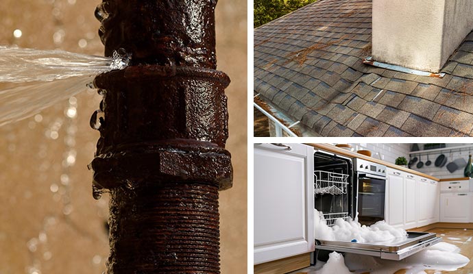 Collage of different water damage