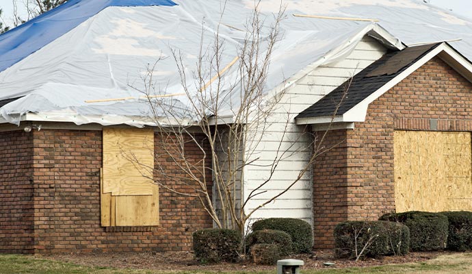 Boarded-up house