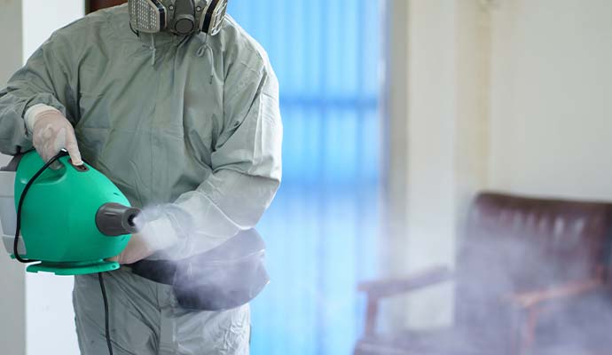 Expert spraying disinfectant with machine
