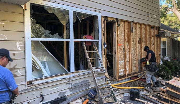 Expert cleaning disaster damaged house