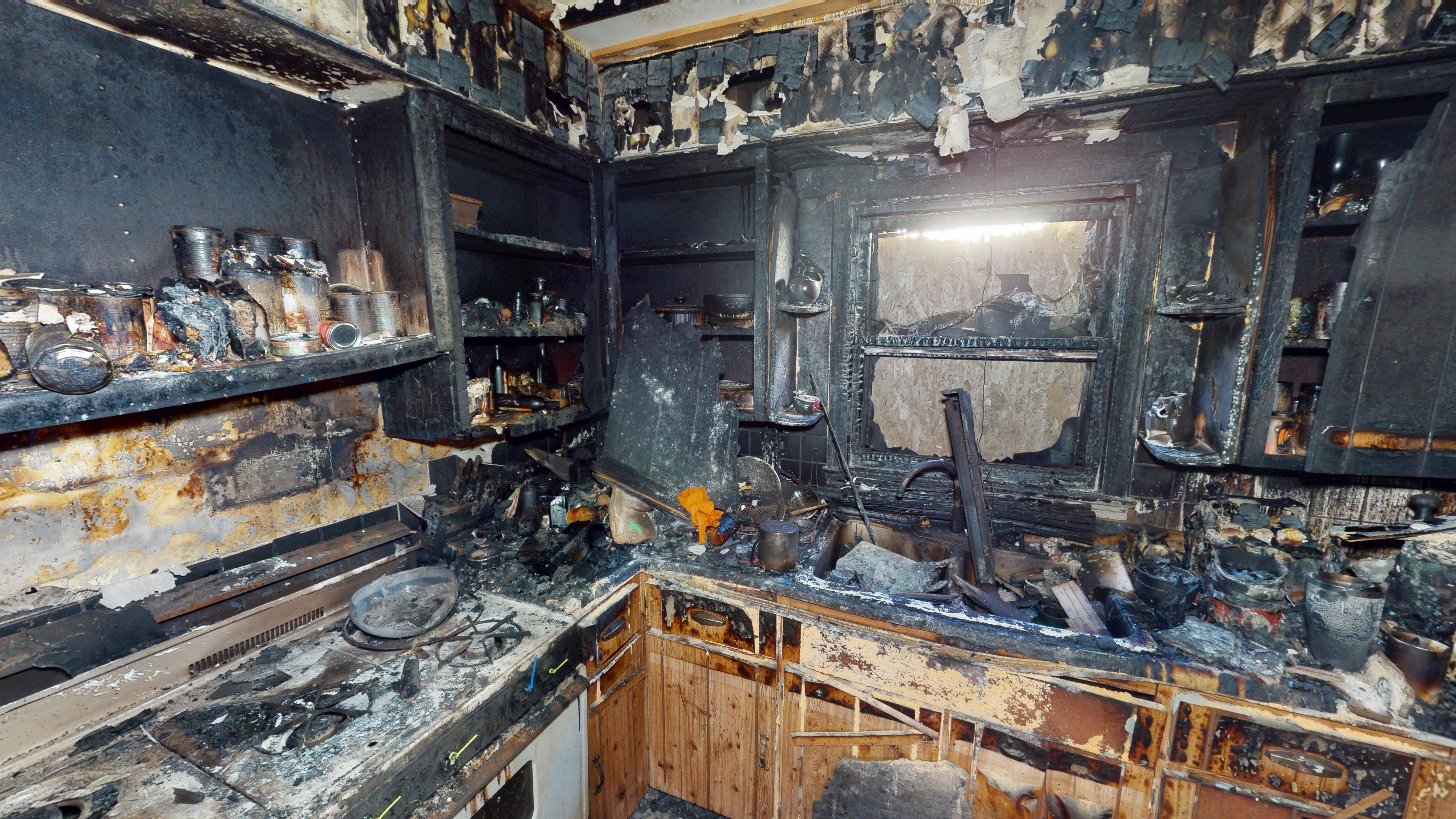 Fire damaged room