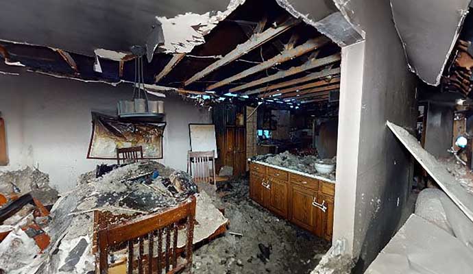 A house severely damaged by fire