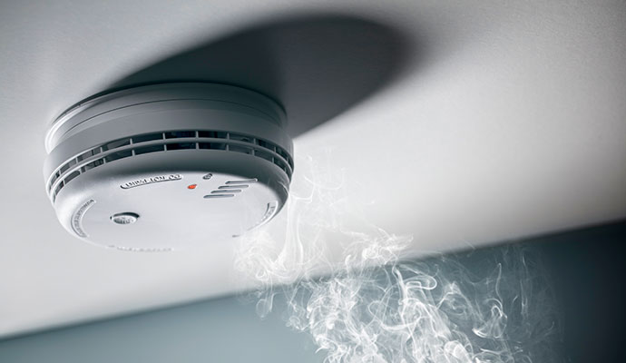 Smoke detector mounted on the ceiling
