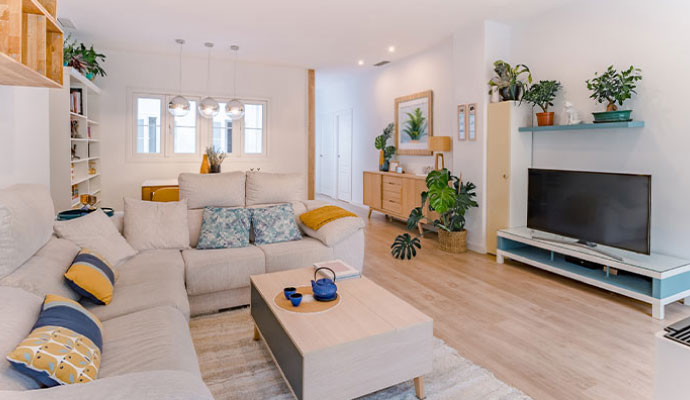 Clean and restored apartment living room interior after smoke odor removal service