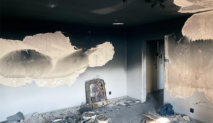 Interior wall damaged by soot