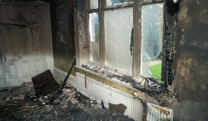 Fire damaged apartment room
