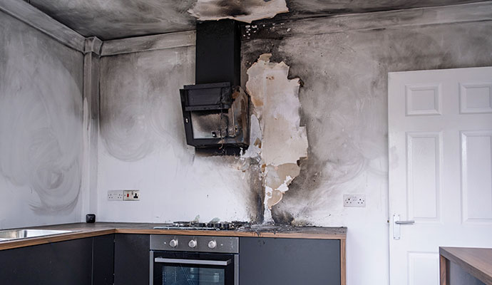 Structural fire and smoke damage in kitchen