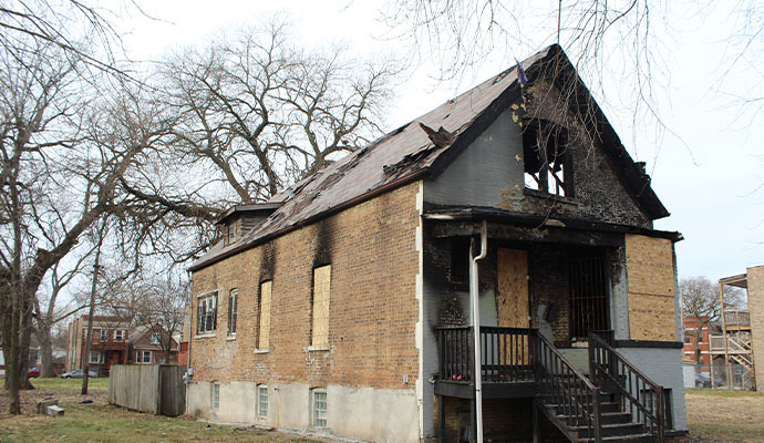 Smoke damaged drywall house
