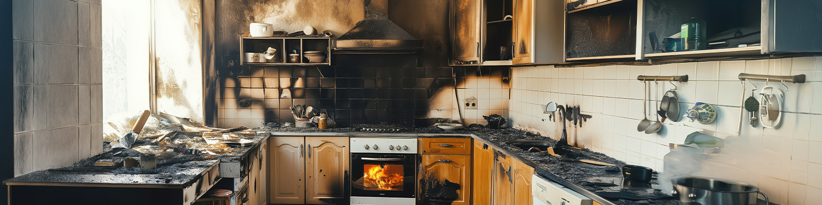 Fire damaged kitchen