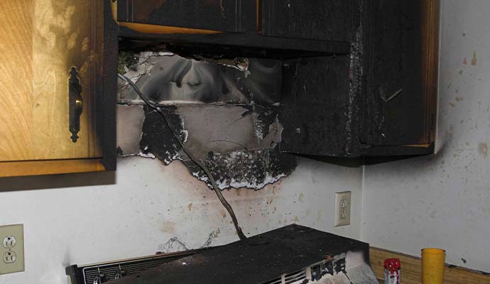 Fire damaged kitchen