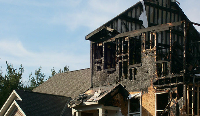 Fire damaged residential home