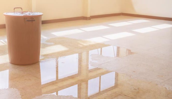 Flooded floor caused by a plumbing leak