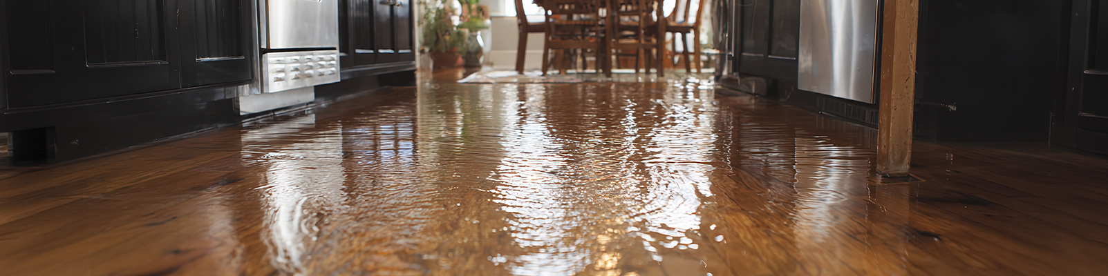 Flooded hardwood floor banner