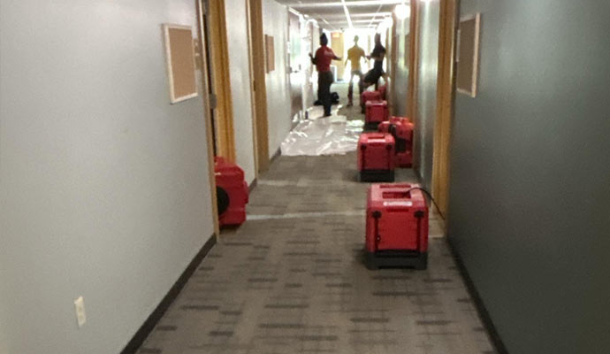 Hallway water damage drying equipment