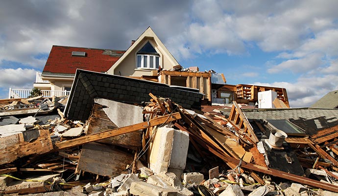 Hurricane damaged house