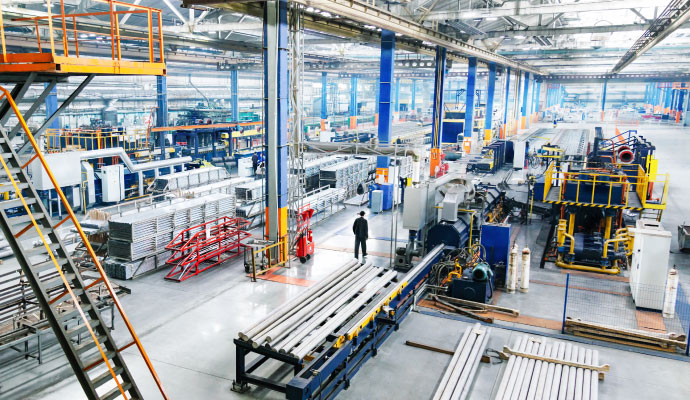 Interior shot of an active industrial manufacturing plant