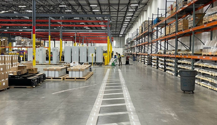 Interior view of a commercial distribution center under restoration