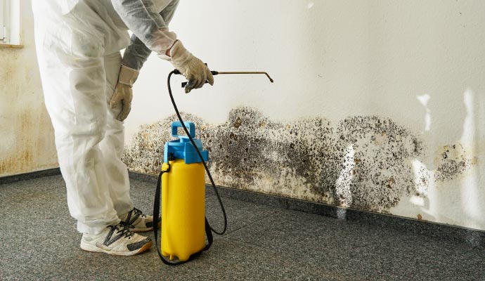 Person removing mold with equipment