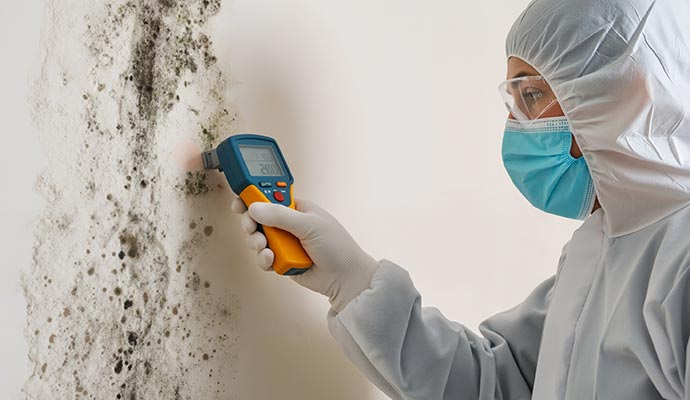 Professional inspecting molded wall with equipment